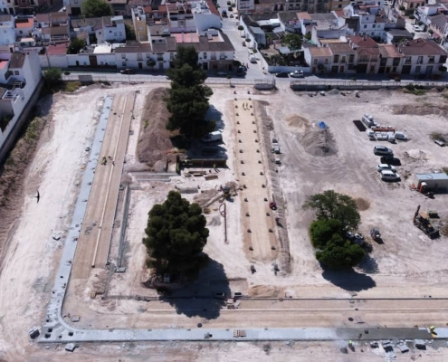 Urbanization works for the "Duque de Ahumada" Special Plan (PERI-DA) in Baena (Córdoba) – aerial views.